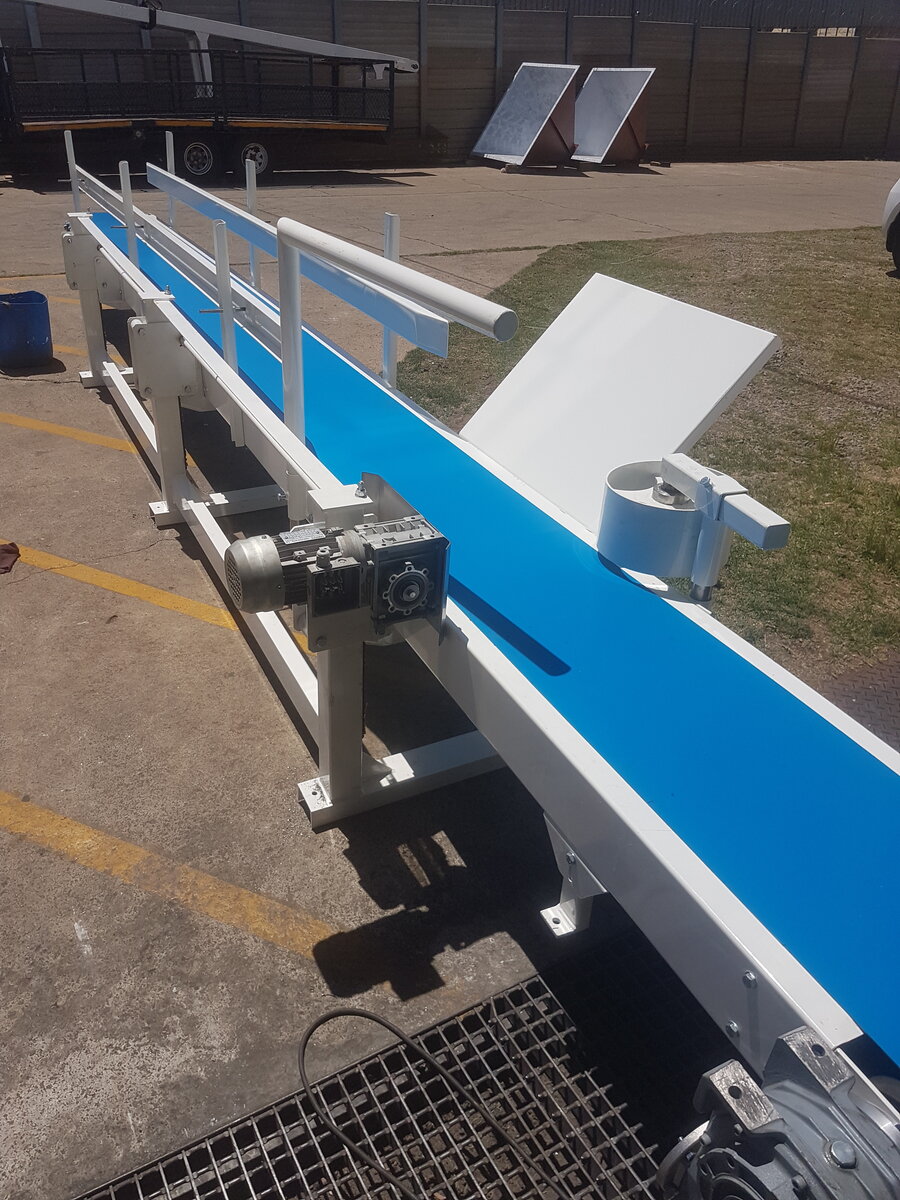 Bag-off conveyor at a bagging line by Facet Engineering